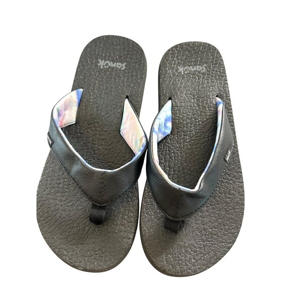 Sanuk Girls Flip Flops Black/Multi Size 2/3 - Picture 1 of 6